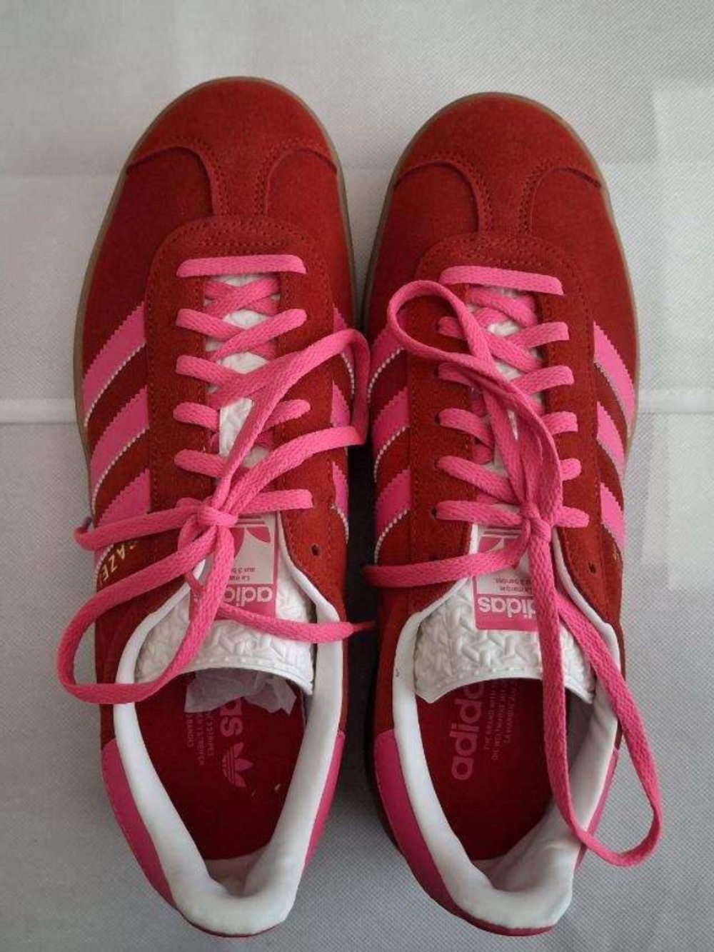 adidas Women's Red Sneakers with Pink Stripes